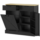 HOMCOM - Buffet de ferme 10 gallons à bascule avec porte-épices et tiroirs - noir-L'armoire à poubelle dissimulée maximise l'espace et minimise les odeurs 