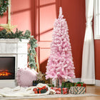 HOMCOM - Snow Flocked Pencil Artificial Christmas Tree with Steel Base Pink-La couleur rose crée une atmosphère douce 