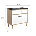 Modway - Maverick 36" Vanette de salle de bain - Chêne noir-Pattes en caoutchouc effilées