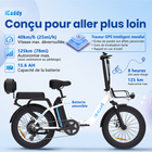 Gyrocopters - Vélo électrique pour adultes iCaddy - Vitesse 40 km/h, assistance au pédalage, autonomie 125 km - Blanc-Un moteur sans balais (brushless) d'une puissance de crête de 650 W permet d'atteindre des vitesses allant jusqu'à 40 km/h et de gravir aisément des pentes jusqu'à 15 degrés