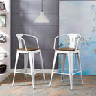 Modway - Promenade Tabouret de bar - Blanc-Siège en bambou stratifié