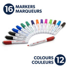 Quartet - Marqueurs effaçables à sec DryGuard, pointe biseautée, couleurs assorties, 16 unités -Capuchon magnétique avec brosse :Ces marqueurs vous permettent d'avoir une brosse à portée de main pour des retouches rapides et de ranger facilement votre marqueur sur n'importe quel tableau magnétique