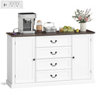 HOMCOM - Buffet 57,9 po L avec station de charge et plateau épaissi - grain de bois blanc-Quatre tiroirs et deux armoires gardent votre cuisine organisée 