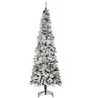 HOMCOM - Sapin de Noël artificiel 7 - 5' forme crayon enneigé - ouverture automatique-7.5 ft de haut, luxuriant avec une forme de pin, des pommes de pin et des baies rouges qui donnent un aspect sain et naturel 