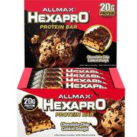 Allmax - Barres protéinées Hexparo Bars aux pépites de chocolat et à la pâte à biscuits - Lot de 12-Barres protéinées Allmax Hexapro, plateau de pâte à biscuits aux pépites de chocolat