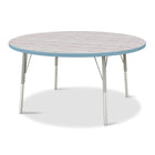 Jonti-Craft - Table d'activités ronde Berries - 48" de diamètre - 15-24"H - Bois flotté gris/bleu côtier-Bords KYDZSafe