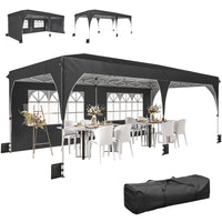 Outsunny - Tente auvent pliante 10 pi l x 20 pi L, Auvent instantané avec bandes réfléchissantes - Noir-Pavillon spacieux de 10 x 20 pi pour les rassemblements en plein air