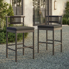 Modway - Eleni Terrasse extérieure Bois de teck Tabourets de bar Ensemble de 2 - Gris silex-Coussins en mousse pare-soleil