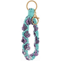 Merangue - Porte-clés bracelet tressé fleuri-Bracelet porte-clés tressé avec fleurs décoratives