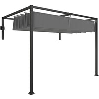 Outsunny - Pergola Adossée avec Auvent Rétractable pour Patio, Terrasse - 10 pi x 7 pi-Toit coulissant pour une ombre réglable 