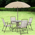 Outsunny ensemble de salle à manger de patio 6 pièces avec parasol, table ronde et chaises pliantes - blanc crème-Ouverture pour le visage permettant de s’allonger confortablement sur le ventre lors des bains de soleil