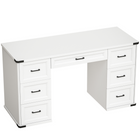 HOMCOM - Bureau de direction style ferme 55 po avec tiroirs - grain de bois blanc-Le grand plateau de 55,1 po x 21,3 po accueille deux moniteurs et des fournitures de travail