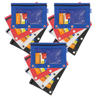 BAZIC Products - Pochette à crayons à 3 anneaux avec fenêtre transparente - Assortiment - Paquet de 12-Portable : fabriqué en polyester 600D durable – résistant aux rayures. Comprend 3 anneaux renforcés percés sur les sacs à placer dans les classeurs