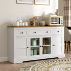 HOMCOM - Buffet 55,1 po L avec rangement et 3 tiroirs - blanc-Verre transparent sur la porte centrale de l'armoire d'entrée pour exposer le contenu 