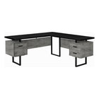 Monarch Specialties - 7617 Bureau 70 po - Noir/Simili-Ciment/Metal Noir/L/R-Bureau d'ordinateur à panneaux épais en forme de L avec 3 tiroirs de rangement et 3 pieds en métal au fini noir