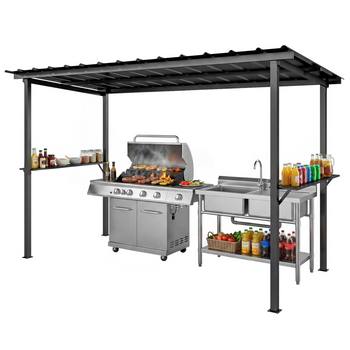 Outsunny - Tonnelle à toit rigide de 12 pi sur 6 pi pour barbecue ...