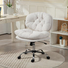 HOMCOM - Chaise de bureau sans accoudoirs avec siège rembourré - blanc-Housse en tissu aspect lin respirante pour plus de confort et de ventilation