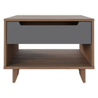 Nexera - Table de nuit Barista, 1 tiroir, Noyer & gris charbon-Meubles conçus et produits au Canada à partir de panneaux de particules et de MDF certifiés CARB II/FSC.  Item expédié en 24-48 heures après réception de la commande.  Assemblage requis