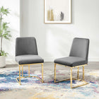 Modway - Amplify Base de traîneau Performance Velvet Chaises de salle à manger Ensemble de 2 - Gris or-Tissu résistant aux taches