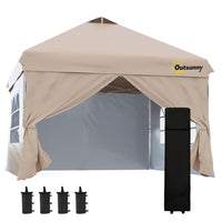 Outsunny - Tente auvent pliante 10 pi l x 10 pi L - Abri soleil instantané - Beige-Tente de fête 10 po x 10 po avec 4 parois amovibles, idéale pour une utilisation lors d'événements en plein air