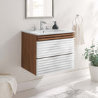 Modway - Render Support mural de 24" Vanette de salle de bain - Blanc Noyer Blanc-Coiffeuse à grains de noyer