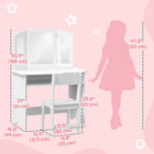 Qaba - Coiffeuse pour enfants avec miroir pliant, tabouret et étagère de rangement - Blanc-Table Dimensions: 31.5" L x 19.3" W x 42.5" H (80L x 49 x 108 cm) 