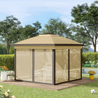 Outsunny - Gazébo pliant 11 pi l x 11 pi L avec double toit et sac de transport - Beige-Le toit possède des trous de drainage pour empêcher l’accumulation d’eau