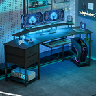 HOMCOM - bureau de jeu industriel 79 po avec éclairage RGB et ports USB - noir-Multiprise intégrée avec Type-C, USB et deux prises