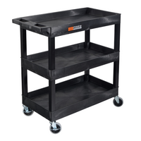 Luxor - Chariot utilitaire polyvalent à trois plateaux cuvettes Luxor TUFFY XL - 32" L x 18" P - noir-Le chariot comprend trois plateaux de style cuvette faits à 100 % de polyéthylène haute densité recyclé pour une durabilité et un nettoyage faciles