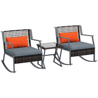 Outsunny - Ensemble bistro à bascule avec coussins - gris-Ensemble de mobilier d'extérieur 3 pièces : comprend une table carrée et 2 chaises berçantes pour les petits espaces 
