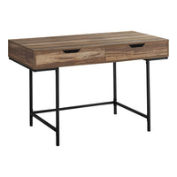 Monarch Specialties - 7557 Bureau 48 po L - Faux Bois Brun/Metal Noir-Bureau d'ordinateur au fini faux bois récupéré brun avec 2 tiroirs de rangement avec larges poignées découpées et glissières de tiroir en métal