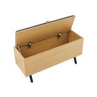 Manhattan Comfort - Banc de rangement d’appoint moderne Paloma 91 cm en tissu effet lin, chêne naturel-Banc tapissé en lin tissé de haute qualité avec rembourrage en mousse comprenant une languette en similicuir pour un accès facile
