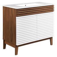 Modway - Render 36" Vanette de salle de bain - Blanc Noyer Blanc-Vanité moderne du milieu du siècle