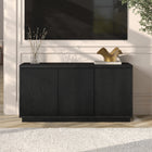Hudson&Canal - Meuble TV rectangulaire cannelé Hanson pour téléviseurs jusqu'à 55 pouces, finition grain noir-Le socle, le plateau et les étagères sont fabriqués en MDF robuste avec une finition grain noir