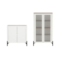 Manhattan Comfort - Ensemble de 2 meubles modernes Abbey : armoire d’appoint et bibliothèque - érable et blanc cassé-Armoire moderne d’accent et armoire décorative pour salle à manger, salon et chambre à coucher, lot de 2