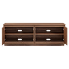 Hudson&Canal - Meuble TV Presque pour téléviseurs jusqu'à 75" - Noyer satiné-Nettoyer avec un chiffon doux et sec, sans produits chimiques agressifs ni produits de nettoyage abrasifs