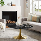 Modway - Lippa Rond de 36 po Faux marbre Table basse - Or Noir-Socle métallique résistant aux éclats