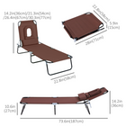 Outsunny - Chaise longue d’extérieur réglable avec ouverture pour le visage et coussin - brun-Auvent détachable et réglable pour une protection solaire adaptée