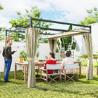 Outsunny - Tonnelle Extérieur, Pergola avec Auvent Rétractable et Rideaux - 10 pi x 10 pi - Beige-La toile enduite de PA offre une protection solaire UPF30+ 