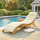 Outsunny - Chaise longue pliante d’extérieur - bois d’acacia - blanc crème-Design entièrement pliable pour une portabilité et un rangement facilités