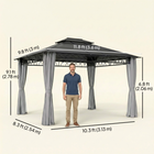 Outsunny - Pavillon à toit rigide double 10 pi l x 12 pi L avec moustiquaires et rideaux - gris-Le toit à double ventilation aide à faire circuler l’air