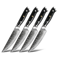 Minimal - Ensemble de couteaux à steak Damascus Black G10 de 4 pièces, service pour 4 personnes-Acier Damas forgé 67 couches avec noyau en acier VG10