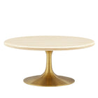 Modway - Lippa Rond de 36 po Faux travertin Table basse, Travertin d’or-Travertin artificiel