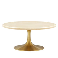 Modway - Lippa Rond de 36 po Faux travertin Table basse, Travertin d’or-Travertin artificiel