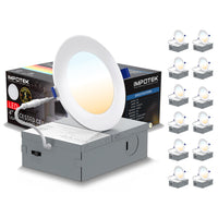 ShoppingAll - Impotek Lumière de plafond encastrée LED 4” 5 CCT avec boîte de jonction - 2700K/3000K/3500K/4000K/5000K - Dimmable IC Classé ETL Étoile d’Énergie 9W 800LM - RCL1-9W4IN (Paquet de 12)-Luminosité exceptionnelle et gradation réglable - Illuminez votre espace avec le summum de la technologie LED. Notre lumière de plafond encastrée offre des lumens supérieurs pour une luminosité inégalée tout en maintenant une efficacité énergétique de seulement 9 watts pour 800 lumens. Profitez d’une gradation fl