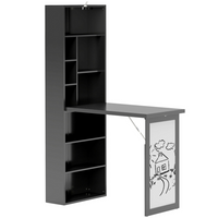 HOMCOM - Bureau d’ordinateur convertible mural rabattable avec tableau blanc - noir-Conception pliable facile, peut être rangée hors du chemin et fonctionne aussi bien comme bureau d’ordinateur que comme table à manger