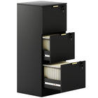 HOMCOM - Classeur vertical à 3 tiroirs rainurés pour documents format lettre/A4 avec serrure - noir-Conception compacte s'adapte parfaitement aux petits espaces 
