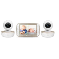 Motorola - Moniteur bébé vidéo VM50G avec panoramique, inclinaison & zoom - Blanc & Or - Ensemble de 2 caméra-Sécurisé. Privé. Contrôle complet - Connexion Wi-Fi ou application n’est nécessaire. Une connexion sécurisée directe entre la caméra et le moniteur
