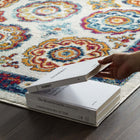 Modway - Entourage Treillis marocain floral vieilli d’Odile Tapis de comédie 8 pi l x 10 pi L - Ivoire Bleu Rouge Orange Jaune-Dessous en caoutchouc de prise