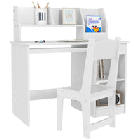 Qaba - Ensemble bureau et chaise pour enfants avec étagères de rangement - Blanc-L'ensemble 2 pièces comprend 1 bureau et 1 chaise assortie 